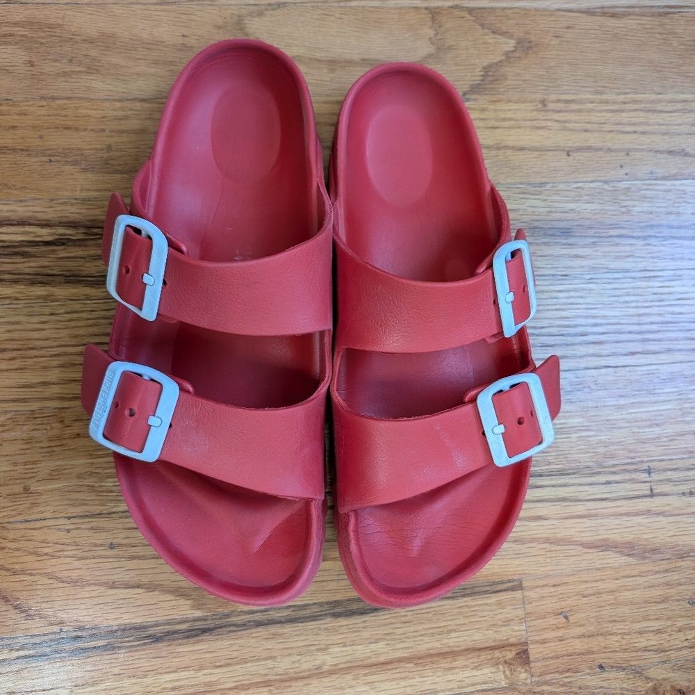 Birkenstock Red Rubber Double-Buckle Slide Sandals Size 7 Women